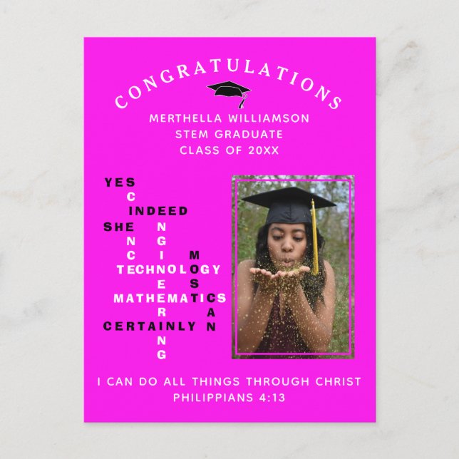 Shock rosa Gratulerara kvinnor i STEM Grad Meddelande Vykort (Framsida)