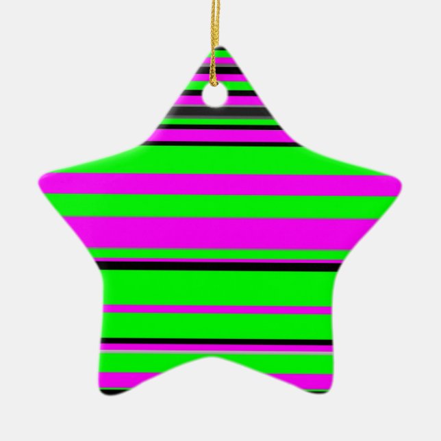 Shock rosa Grönt Black Colorful Rand Mönster Julgransprydnad Keramik (Framsidan)