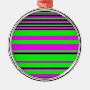 Shock rosa Grönt Black Colorful Rand Mönster Julgransprydnad Metall