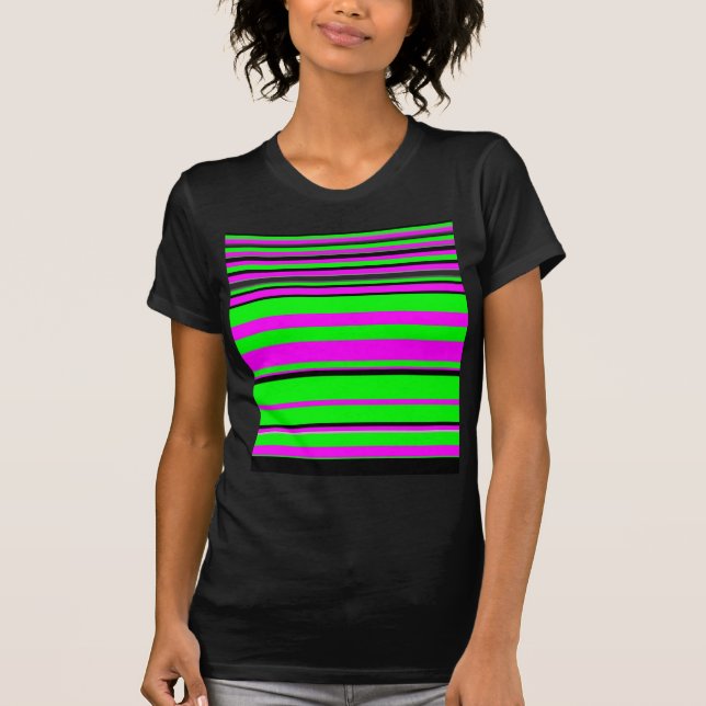 Shock rosa Grönt Black Colorful Rand Mönster T Shirt (Framsida)