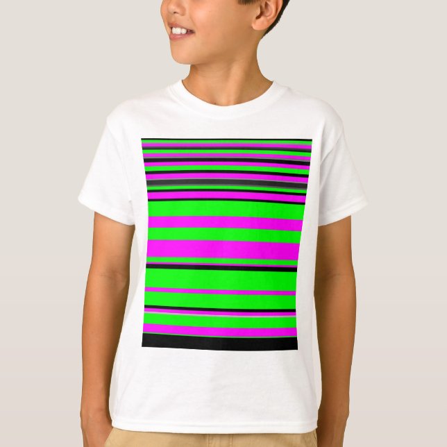 Shock rosa Grönt Black Colorful Rand Mönster T Shirt (Framsida)