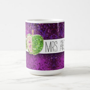 Shock rosa Grönt Lärare Apple Mörk Lila Glitter Kaffemugg