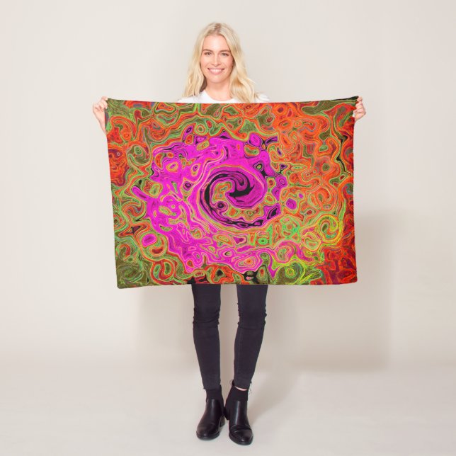 Shock rosa Groovy Abstrakt Retro Liquid Swirl Fleecefilt (På plats)