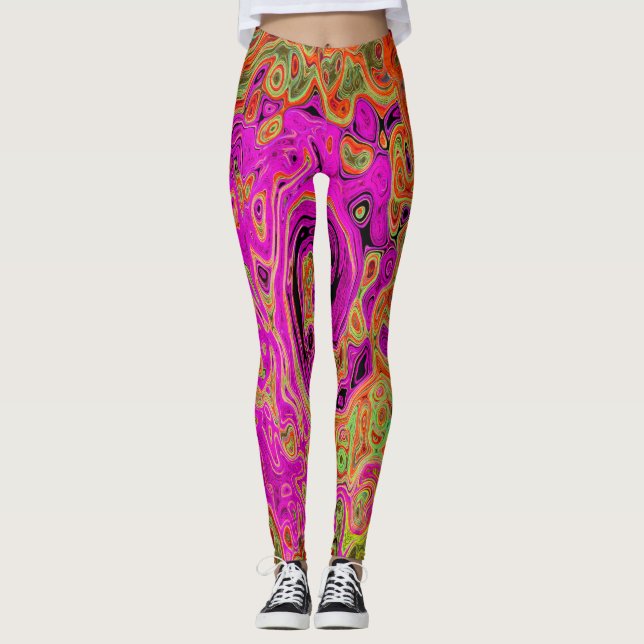 Shock rosa Groovy Abstrakt Retro Liquid Swirl Leggings (Framsida)