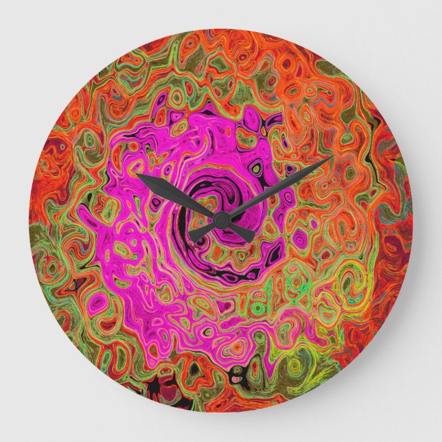 Shock rosa Groovy Abstrakt Retro Liquid Swirl Stor Klocka (Framsida)