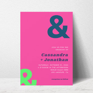 Shock rosa Groovy Retro Bold Ampersand Bröllop Inbjudningar