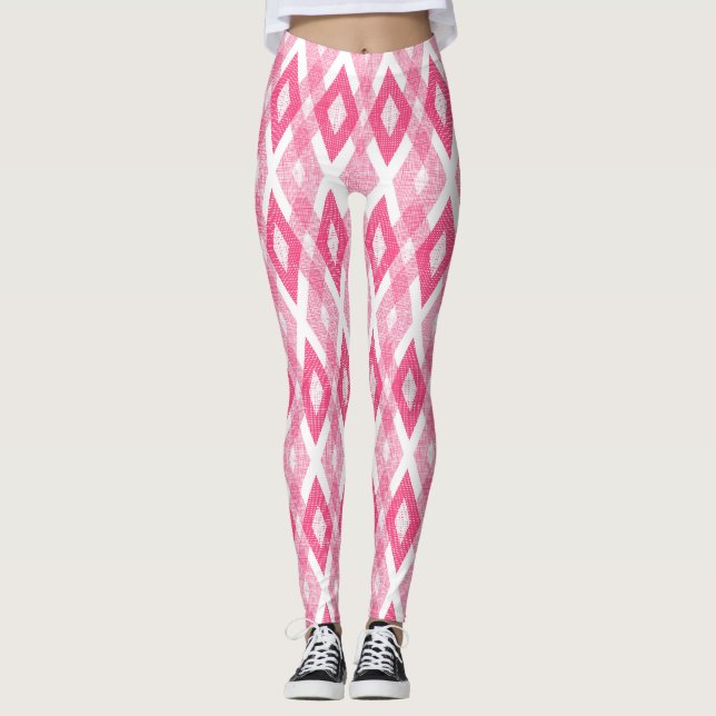 Shock rosa Grunge Harlequin Mönster Leggings (Framsida)