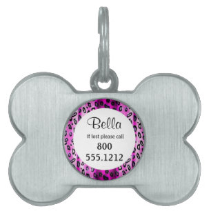 Shock rosa Grunge Leopard Pet Identity Märkre Namnbricka Husdjur