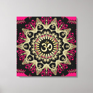 Shock rosa+Guld Aum Mandala New Age Wrapped Canvas