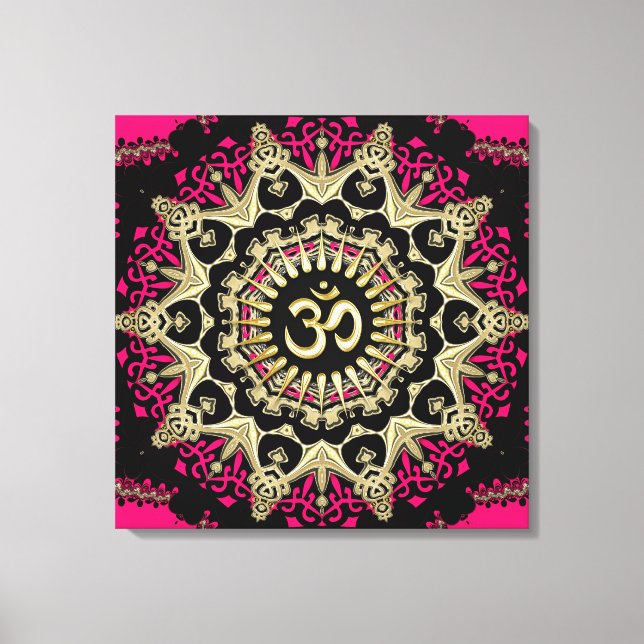 Shock rosa+Guld Aum Mandala New Age Wrapped Canvas (Framsida)