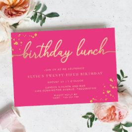 Shock rosa Guld Birthday Lunch Inbjudningar