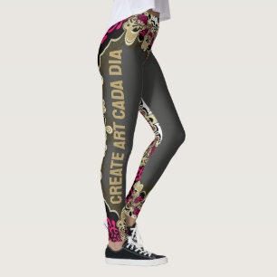 Shock rosa Guld Black Leggings