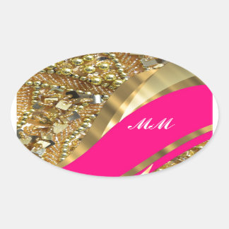 Shock rosa & guld bling ovalt klistermärke