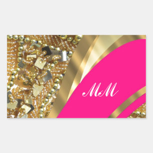 Shock rosa & guld bling rektangulärt klistermärke