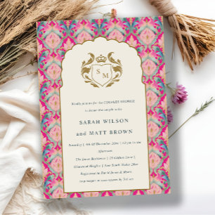 Shock rosa Guld Classy Blommigt Laurel Par Shower Inbjudningar