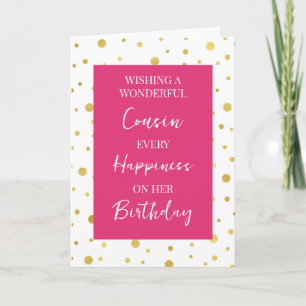 Shock rosa Guld Dots Cousin Birthday Kort