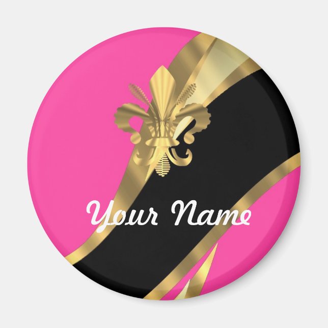 Shock rosa & guld fleur de lys magnet (Framsidan)