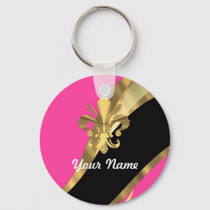 Shock rosa & guld fleur de lys nyckelring