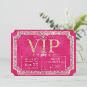 Shock rosa & Guld Glitter VIP Biljett Inbjudningar