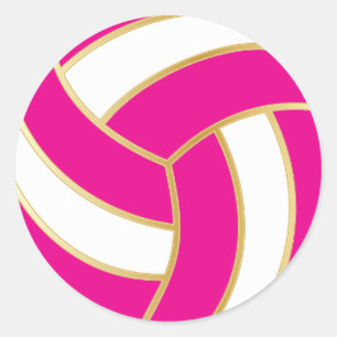 Shock rosa, Guld och vit volleyboll Runt Klistermärke