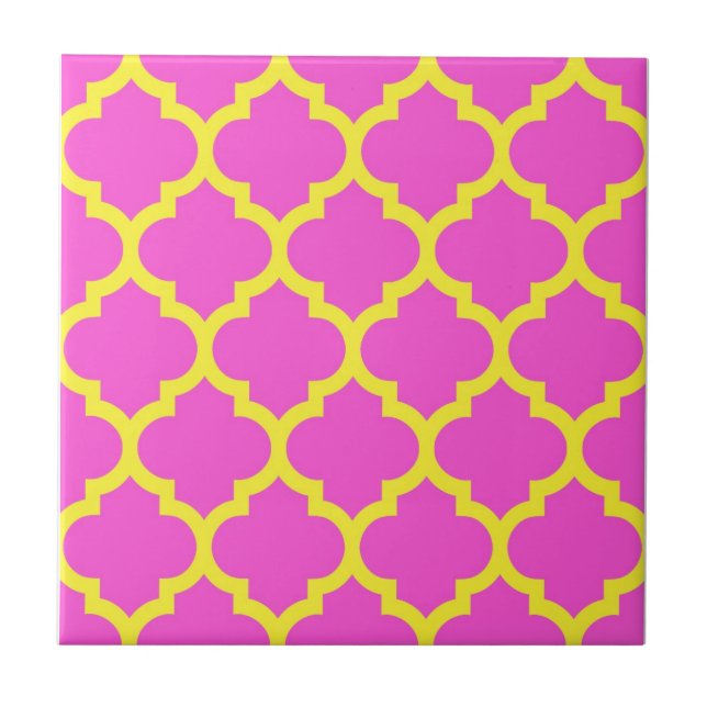 Shock rosa Gult Moroccan Quatrefoil Mönster #5 Kakelplatta (Framsidan)