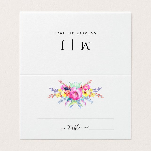 Shock rosa & Gult Vår Blommigt Bröllop Bord-kort f Kort (Utsida ovikt)