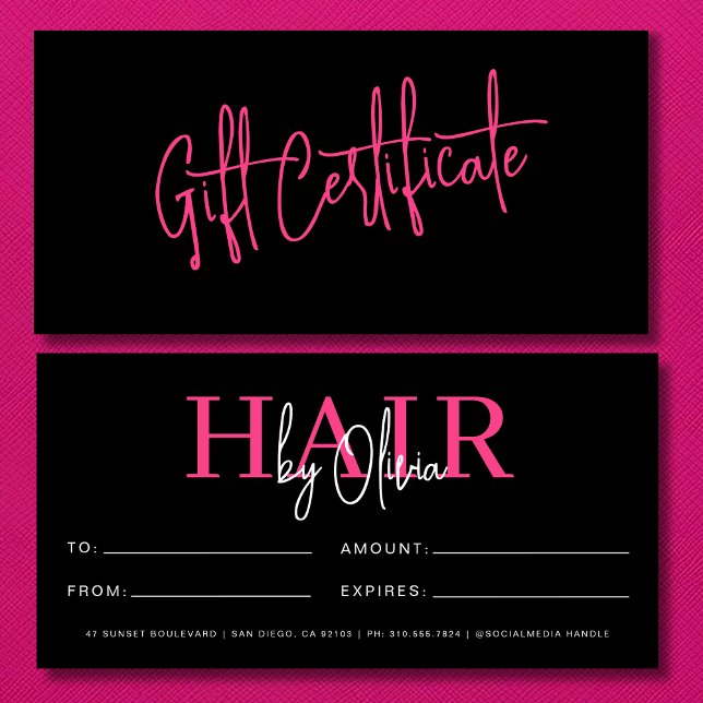 Shock rosa Hair Salon Monogram Gift-certifikat (Skapare uppladdad)