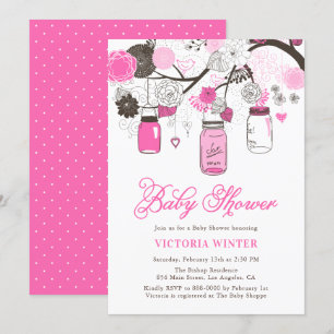 Shock rosa Hanging Mason Burk Baby Shower Inbjudningar
