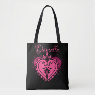 Shock rosa Heart med Sword Roligt Girly Tote Tygkasse