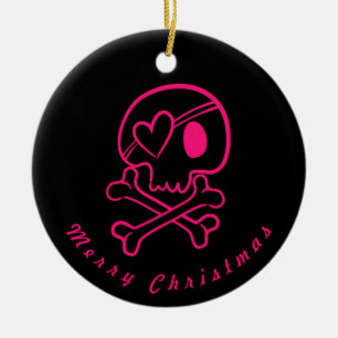 Shock rosa Heart Skull & Crossbone Ornament Round