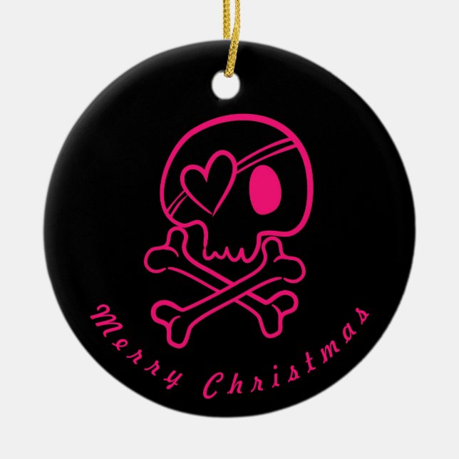 Shock rosa Heart Skull & Crossbone Ornament Round (Framsidan)