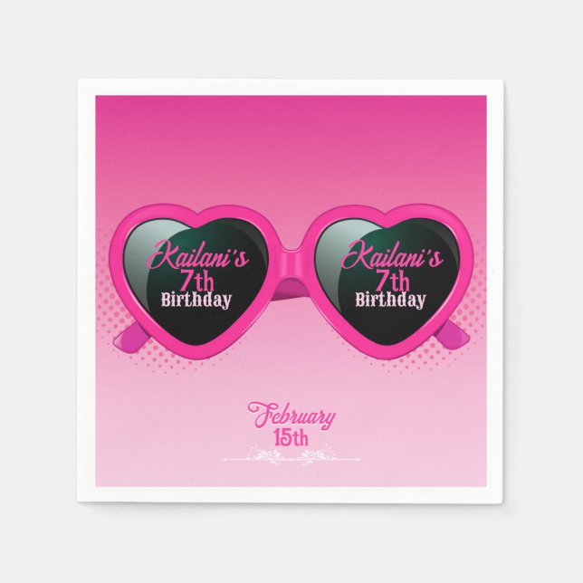 Shock rosa Heart Sunglasses Birthday Pappersservett (Framsidan)