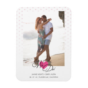 Shock rosa Heart Vi gör Polka dots Photo Bröllop Magnet