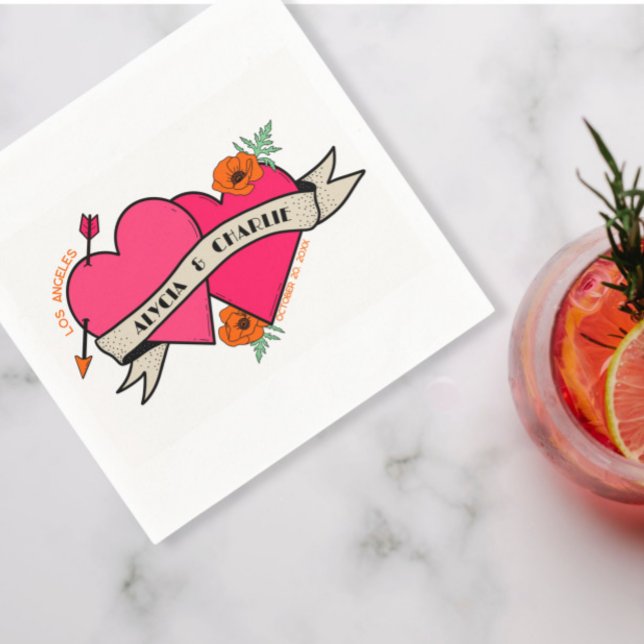 Shock rosa Hearts färglösa bröllop Pappersservett (Skapare uppladdad)