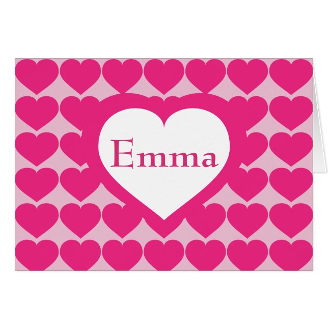 Shock rosa Hearts Mönster - Personlig Heart Hälsningskort (Framsidan Horizontal)