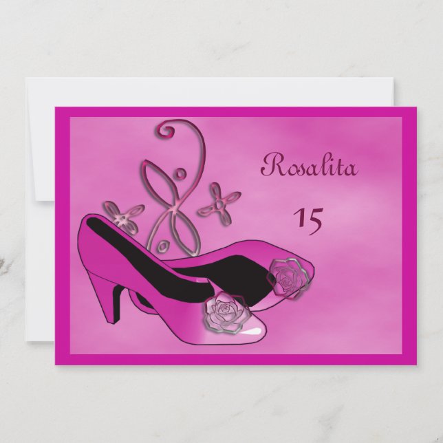 Shock rosa Heels Quinceanera 15:e födelsedagen Inbjudningar (Framsida)
