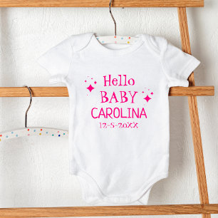 Shock rosa Hej Baby Child's Namn DOB T Shirt