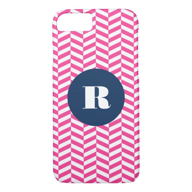 Shock rosa Herringbone Mönster Monogram Case-Mate iPhone Skal (Baksida)