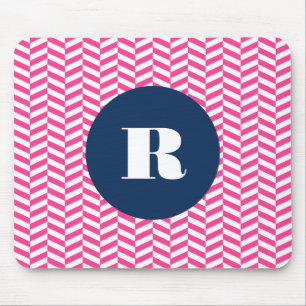 Shock rosa Herringbone Mönster Monogram Musmatta