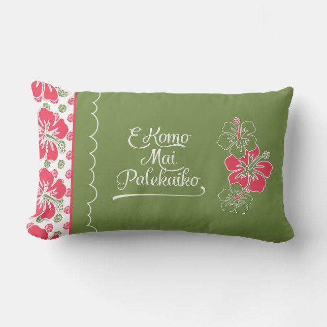 Shock rosa Hibiscus Hawaiian Välkommen till Paradi Lumbarkudde (Framsida)