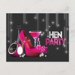 Shock rosa High Heel Champagne Black Hen Party Inbjudningar