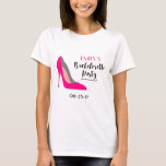 Shock rosa High Heel Shoe Bachelorette Typography Tee Shirt<br><div class="desc">En t-shirt för en bachelorette-fest. Med hög klackstilettodräkt i shock rosa. Bachelorette-partyt skrivet i ett typsnitt för trendig.</div>