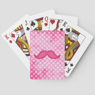 Shock rosa Hipster Mustache och Polka Dot Mönster Spelkort