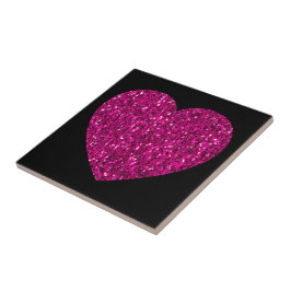 Shock rosa hjärtfaux glitter-glitter på svart kakelplatta
