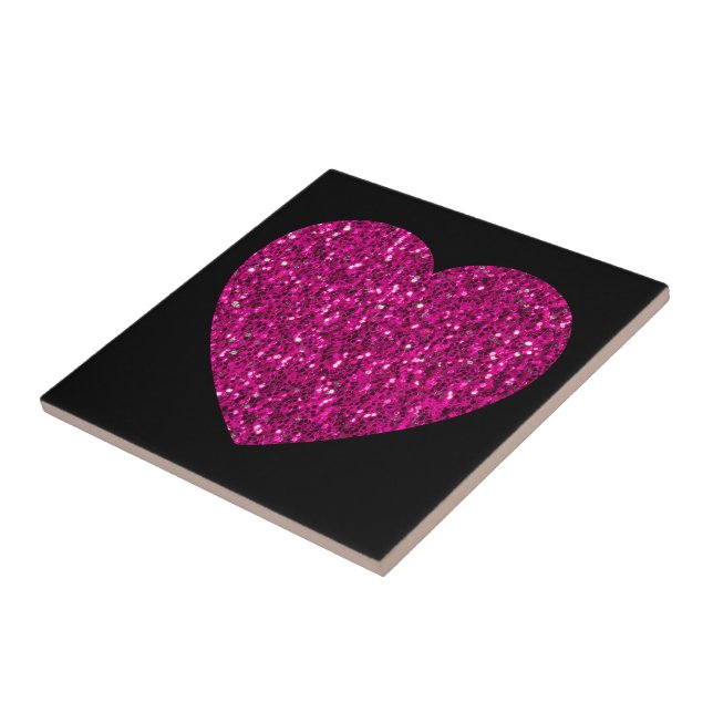Shock rosa hjärtfaux glitter-glitter på svart kakelplatta (Sidan)