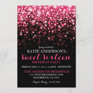 Shock rosa Hollywood Glitter Sweet sixteen Party Inbjudningar
