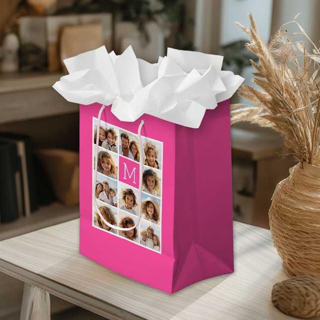 Shock rosa Instagram Photo Collage Anpassningsbar  (Custom Gift Bag)