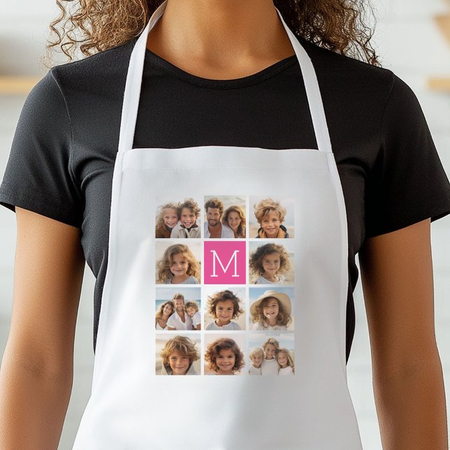 Shock rosa Instagram Photo Collage Anpassningsbar  Förkläde (Personalized Kitchen Apron)