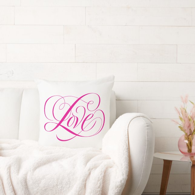 Shock rosa KÄRLEK Calligraphy Lettering Valentine Kudde (Soffa)