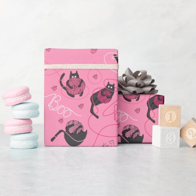 Shock rosa Kärlek Kittens och garnkuddar Presentpapper (Baby Shower)